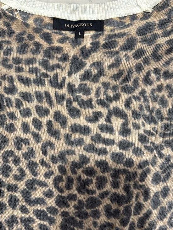 Olivaceous Taupe and Black Leopard Knot-Front Long Sleeve Top - Picture 2 of 2